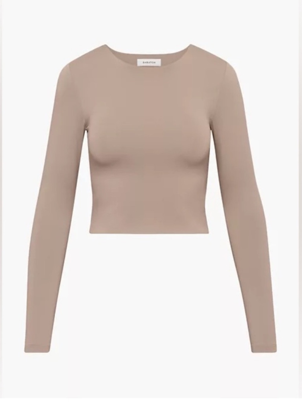 Aritzia Babaton Contour Crew Cropped Long Sleeve, Tan, Small